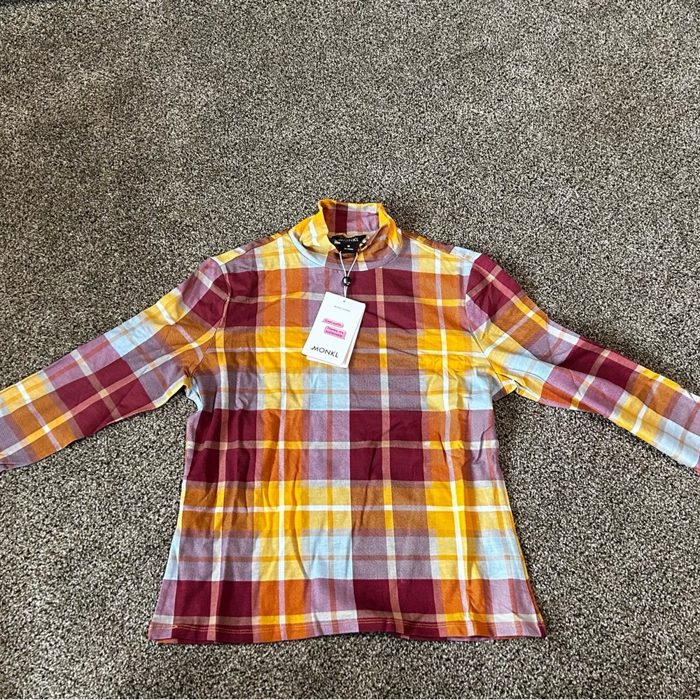Plaid Long Sleeve Shirt in Red, Yellow, and White